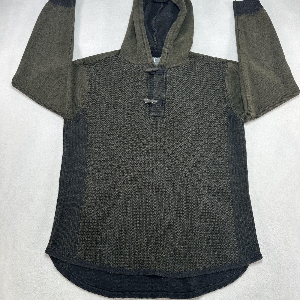 BKE Hoodie Mens Medium Green Sweater Toggle Knit Pullover V Neck Prep